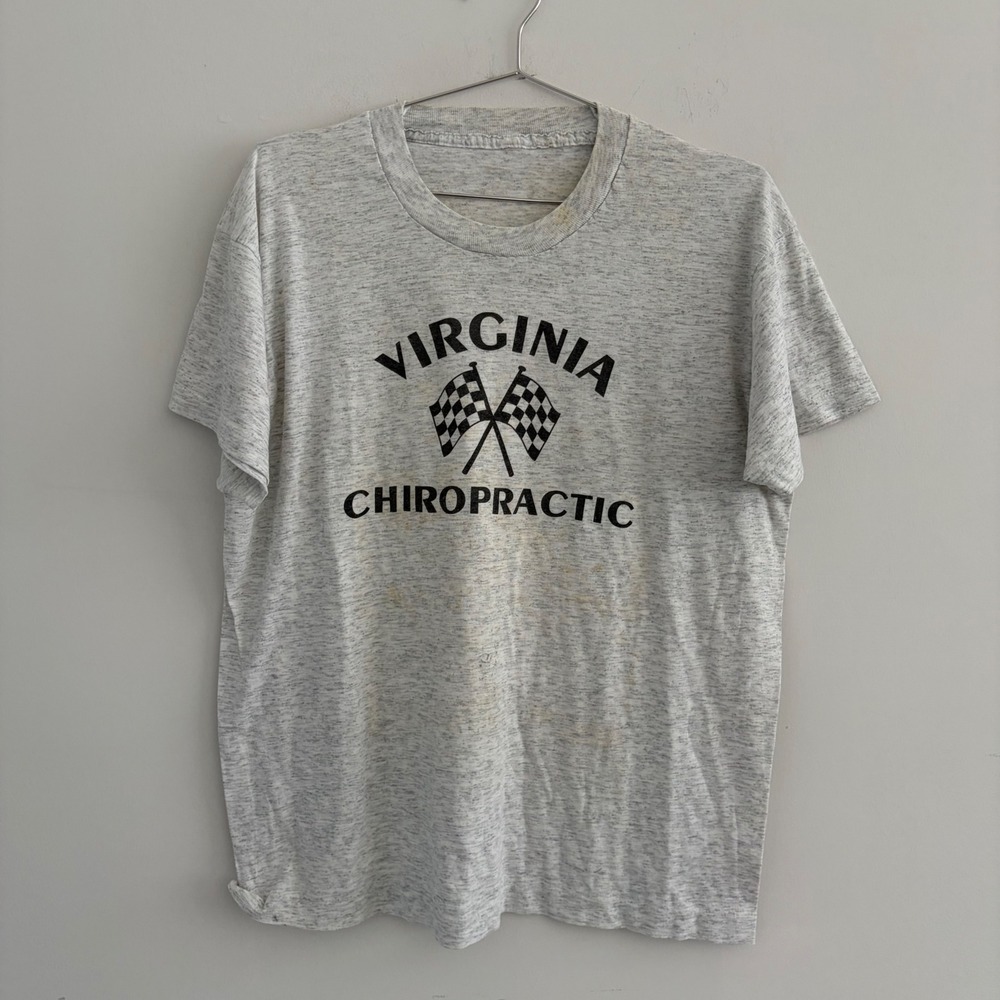 Vintage Virginia Chiropractic Racing Flags Graphic T-Shirt Gray Mens Large